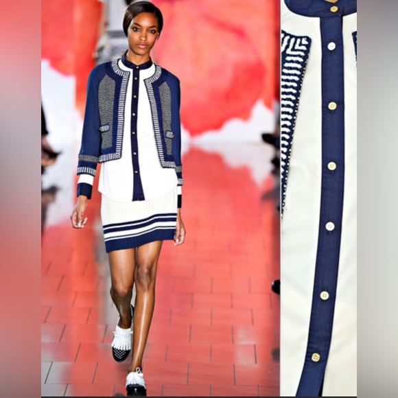 Tory Burch Ruth Kiltie Navy White Fringe RUNWAY Loafers 6.5 $395 - Picture 13 of 13